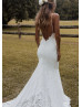 Spaghetti Straps Ivory Lace Open Back Classic Wedding Dress